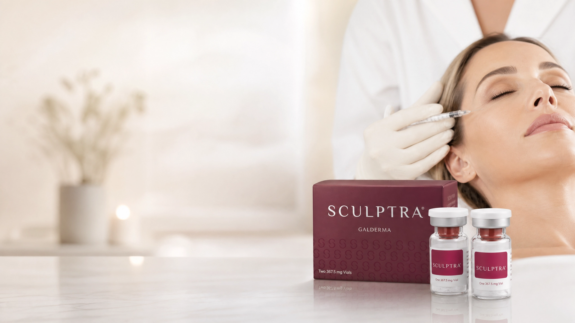 Sculptra vials beside a treatment in progress at Aevum