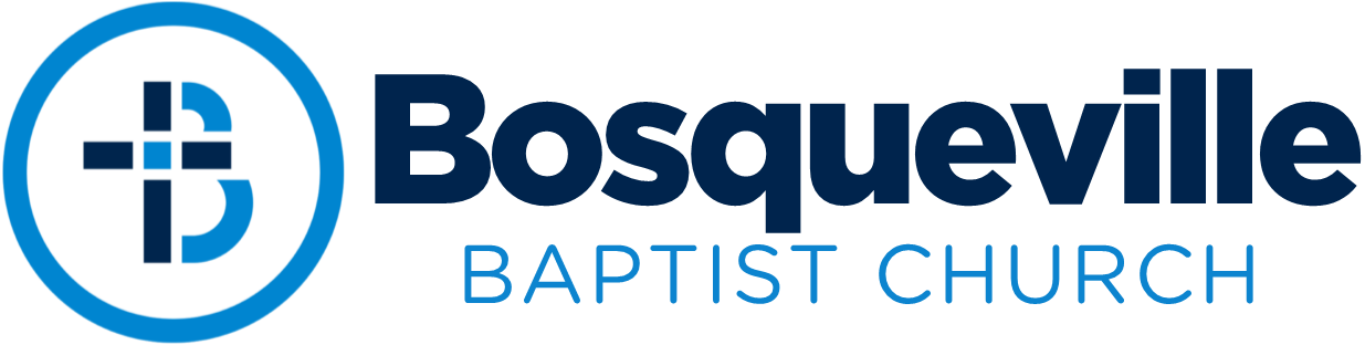 Logo: Bosqueville Baptist Church with a cross in a circle.