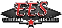 A logo for ees private security with a red star.