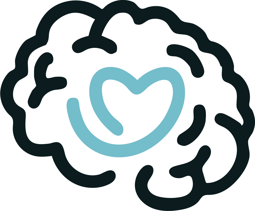 Brain outline with a teal heart in the center.