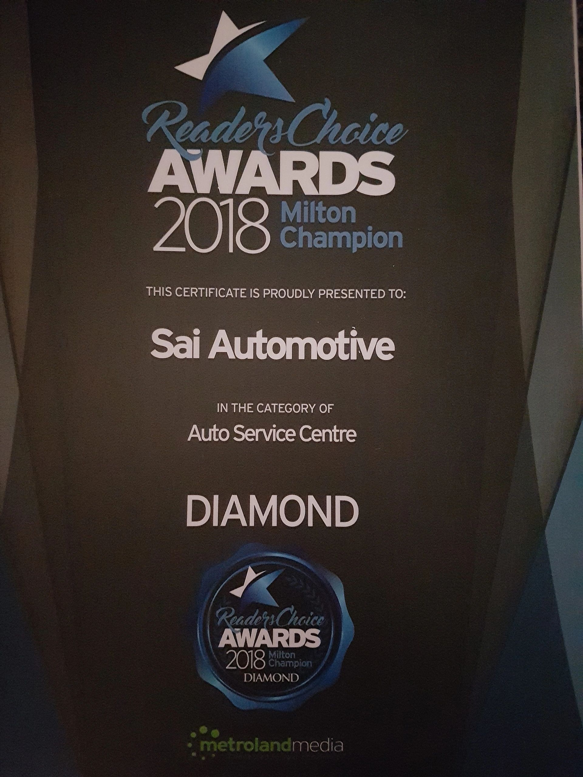 2018 Reader's Choice Awards Diamond | SAI Automotive Inc.