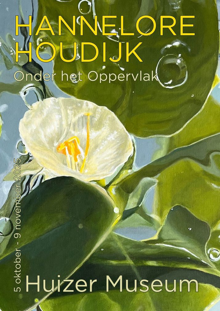 Poster met een witte bloem en groene bladeren, getiteld
