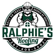 Ralphie’s Roofing logo with cartoon roofer, green roof, and “Built on trust, backed by quality” text