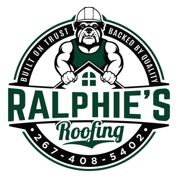 Ralphie’s Roofing logo with cartoon roofer, green roof, and “Built on trust, backed by quality” text