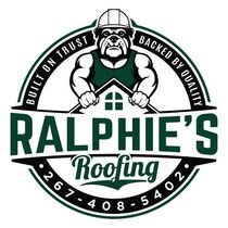 Ralphie’s Roofing logo with cartoon roofer, green roof, and “Built on trust, backed by quality” text