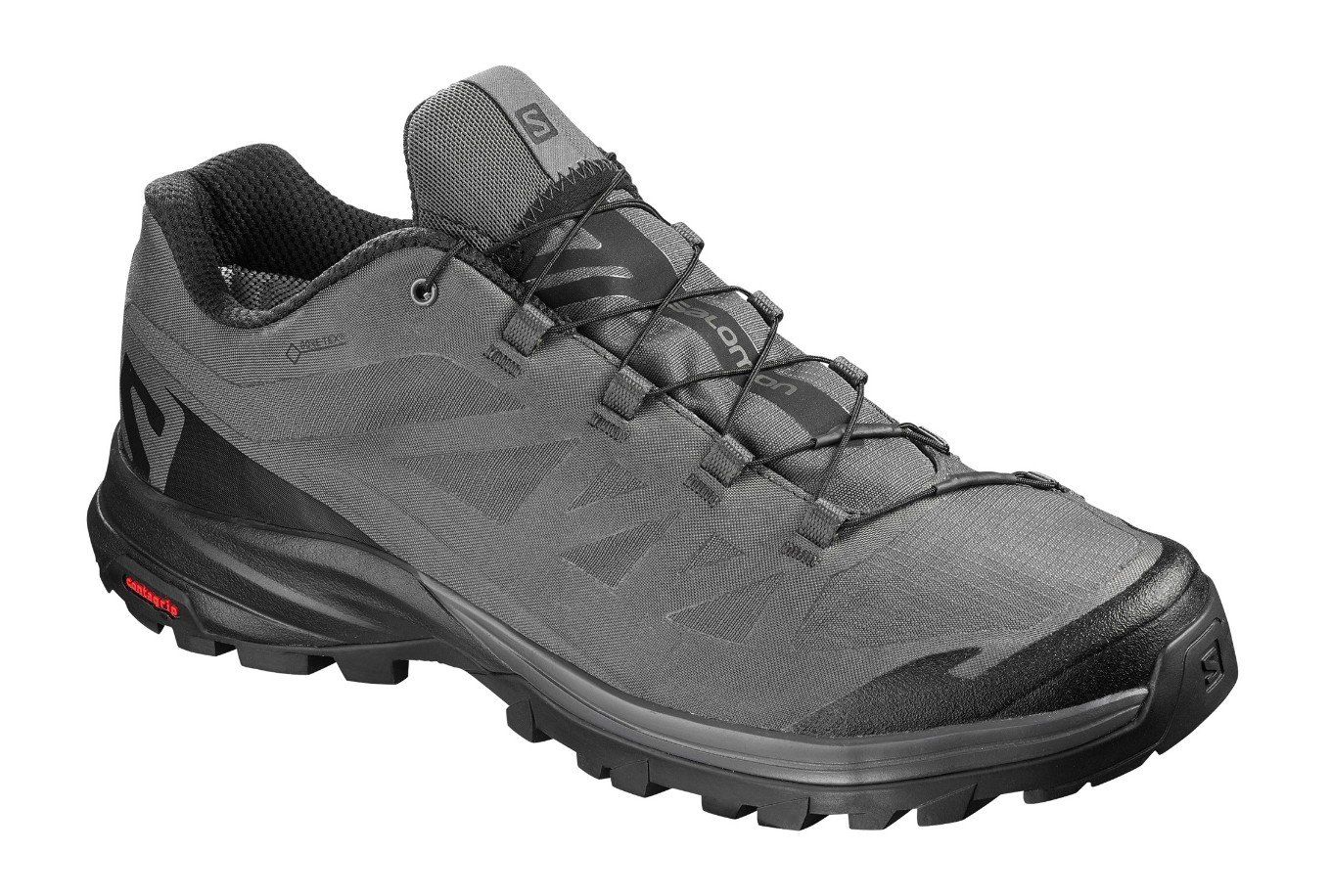 Gray Salomon trail running shoe with black accents and a Contagrip sole.