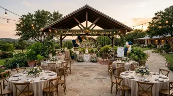 Outdoor party décor rental setup for a graduation celebration in Texas