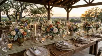 Wedding ceremony décor rentals set up at a Central Texas venue