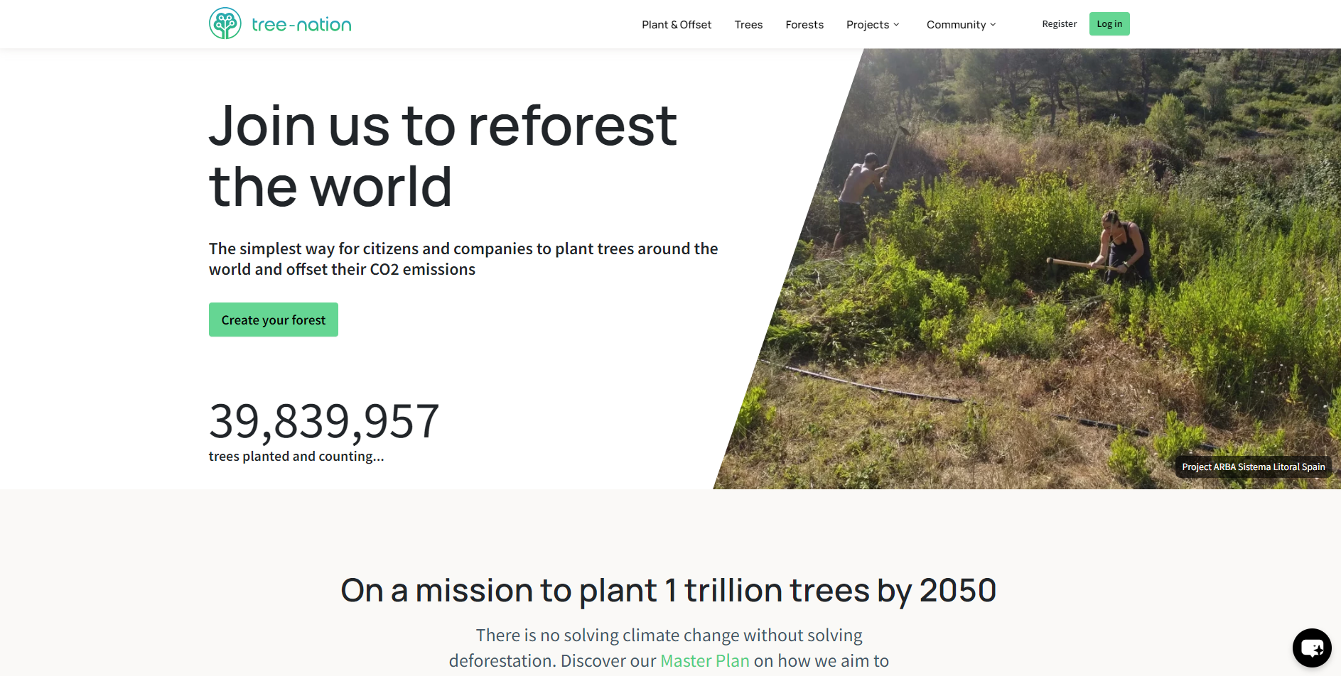 A screenshot of a website that says `` join us to reforest the world ''.