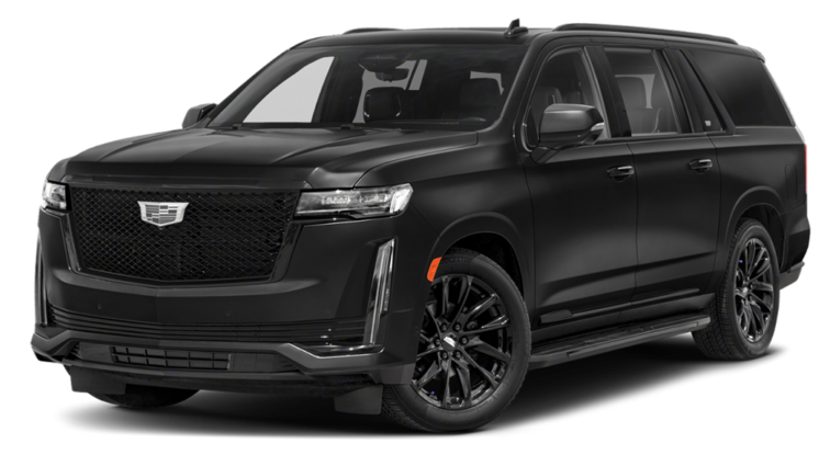 A black chevrolet suburban suv is parked on a white background.