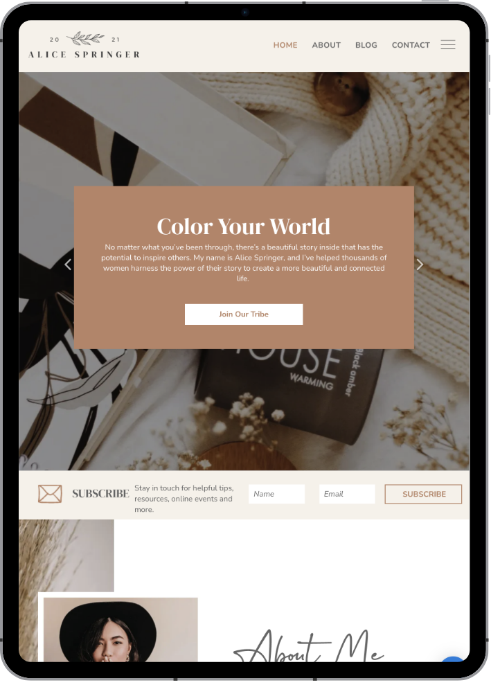 Alice Springer website template displayed on tablet