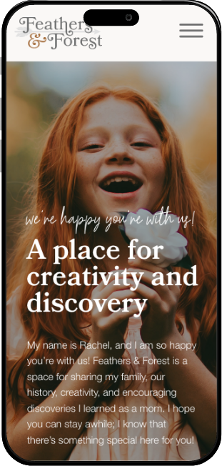 Feathers & Forest website template displayed on mobile