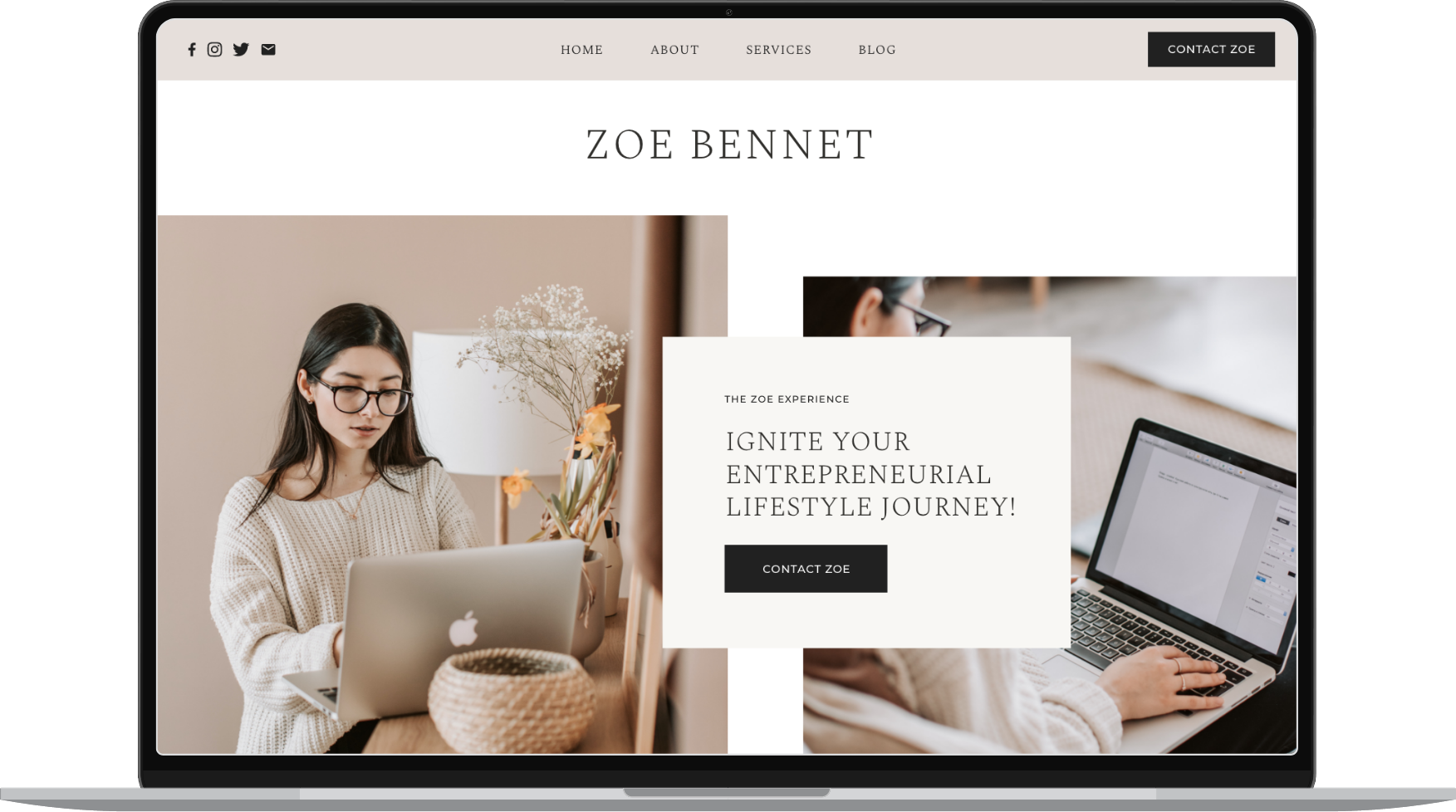 Evangeline Fields website template displayed on desktop