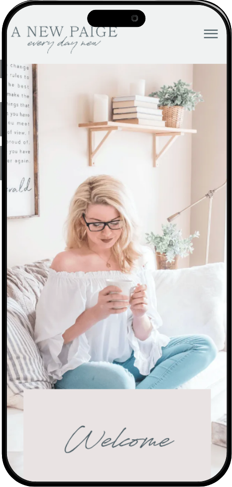 A New Paige website template displayed on mobile