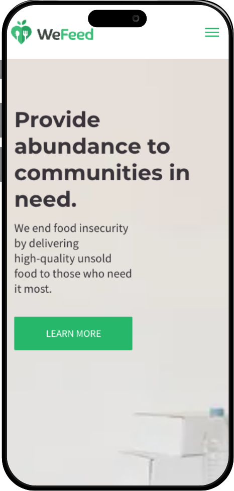 We Feed website template displayed on mobile