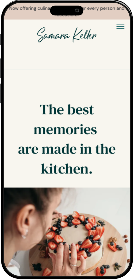 Samara Keller website template displayed on mobile