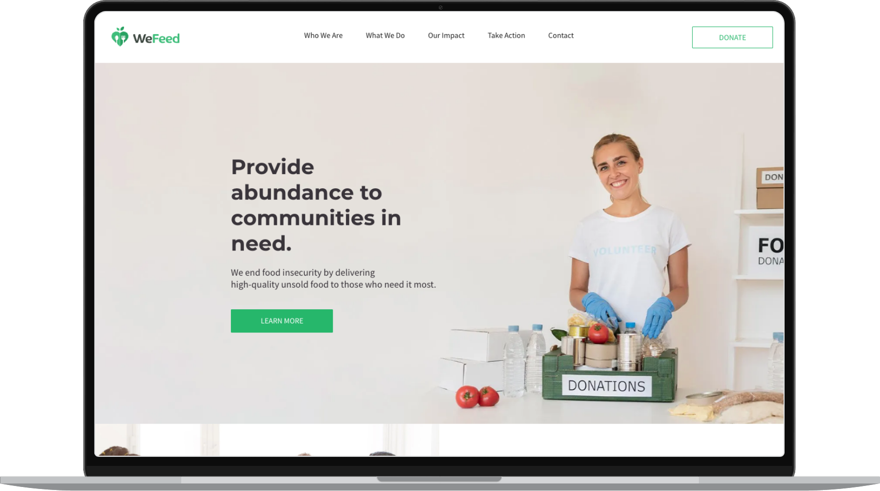 We Feed website template displayed on desktop