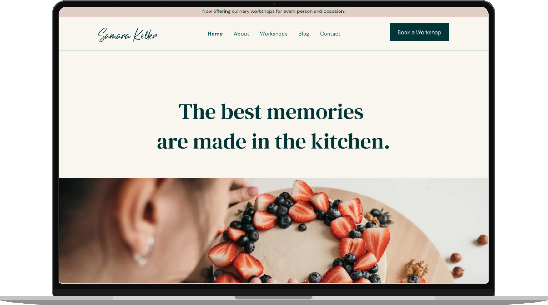 Samara Keller website template displayed on desktop