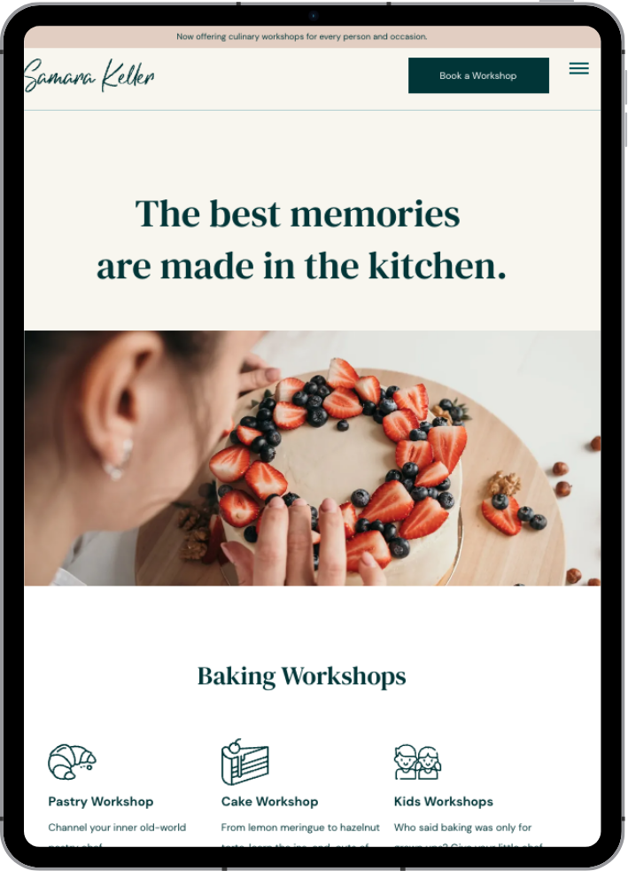 Samara Keller website template displayed on tablet