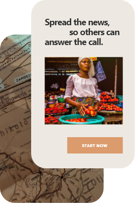 website template card that says spread the news so others can answer the call.