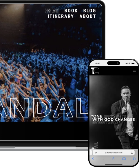 Tom Crandall's website displayed on desktop and mobile