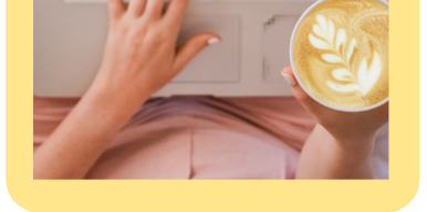 website template card showing a woman with a cup of coffee