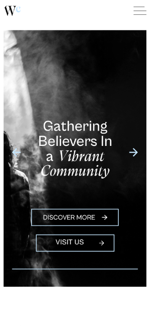 Warehouse Church website template displayed on mobile