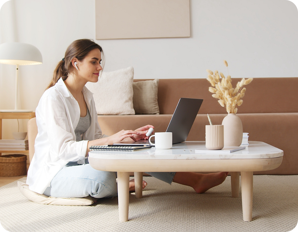 website templates displayed on a tablet as woman browses