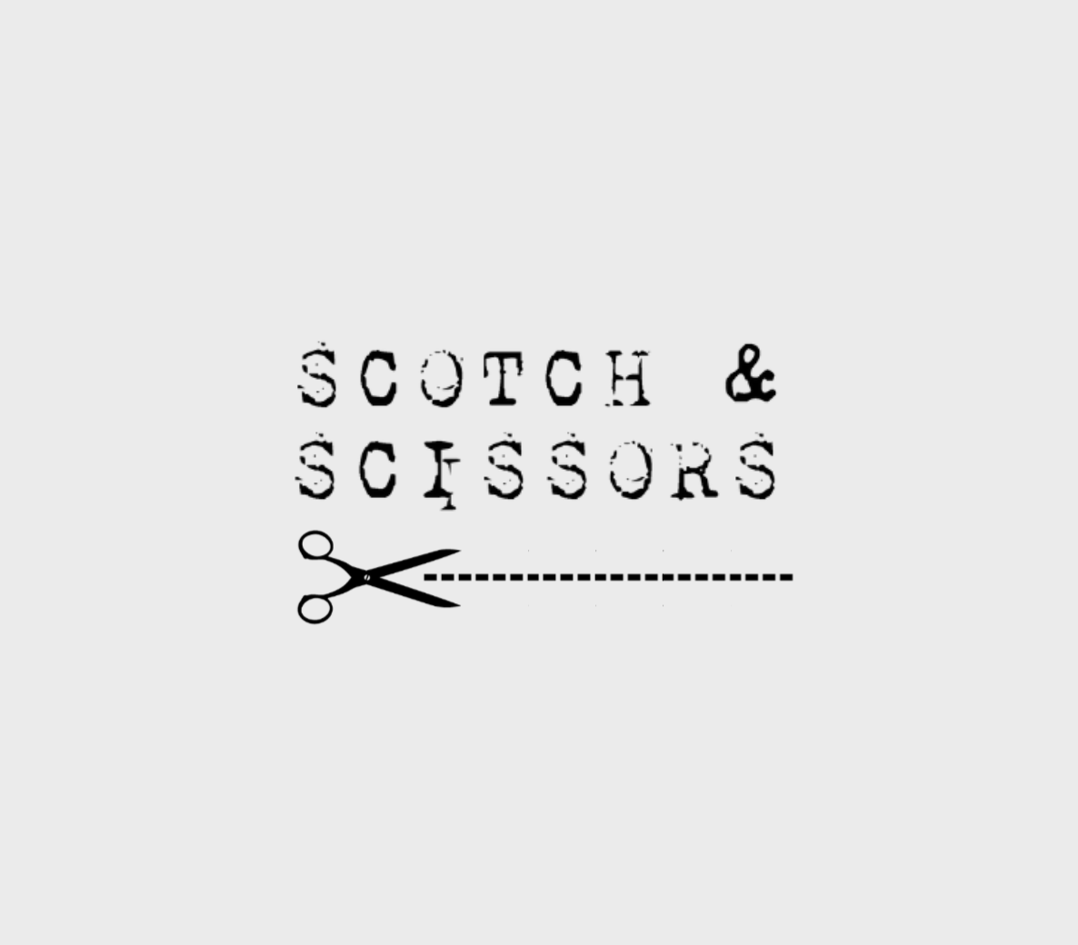 Scotch & Scissors logo with black scissors and dotted line on a light background