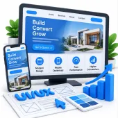 3D digital agency marketing illustration featuring responsive web design and conversions.