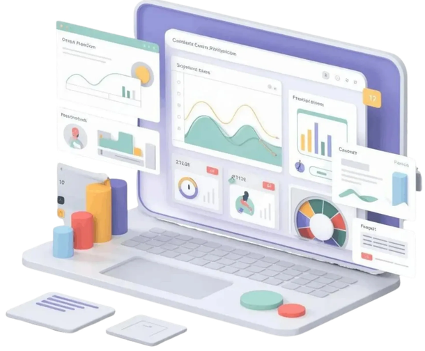 Modern digital marketing analytics dashboard displaying search performance, website traffic, and business growth.