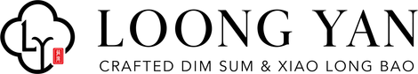 Loong Yan logo with stylized steaming dumpling icon and the text “Crafted Dim Sum & Xiao Long Bao”