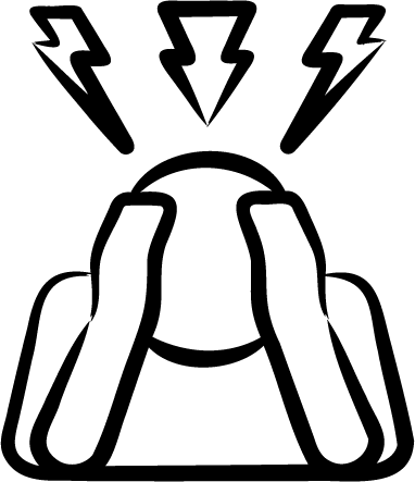 Person with hands on head, lightning bolts above, indicating stress or headache.
