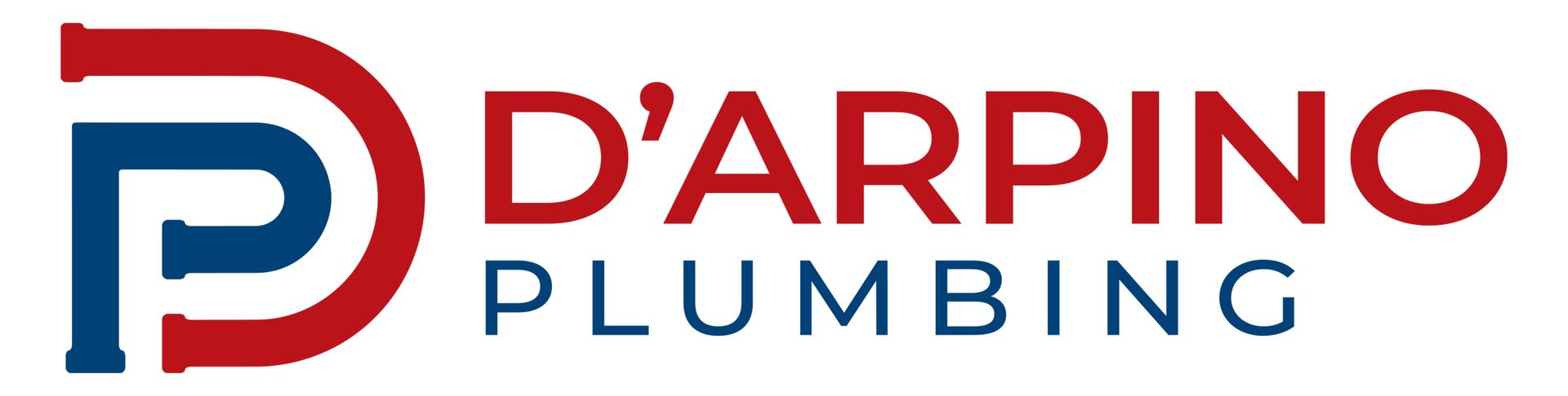 D'Arpino plumbing logo.  D'Arpino in hold red and plumbing in blue.