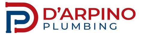 D'Arpino plumbing logo. D'Arpino in hold red and plumbing in blue.