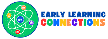 A logo for early learning connections with an atom in the middle.