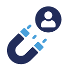 Blue magnet icon attracting a user profile symbol