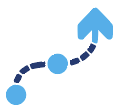 Blue upward-trending dotted line with two dots and an arrow at the top right.
