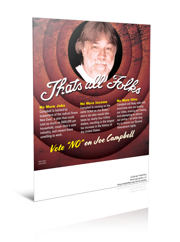 Political flyer with a photo of a man and text 