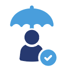 Blue user icon with umbrella and check mark badge