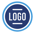 Blue circular logo with the word “LOGO” in white and white horizontal bars above and below.
