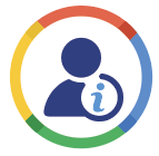 Accessibility icon with blue person silhouette inside multicolor circular ring