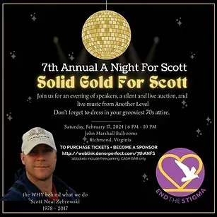 A poster for the 7th annual a night for scott solid gold for scott
