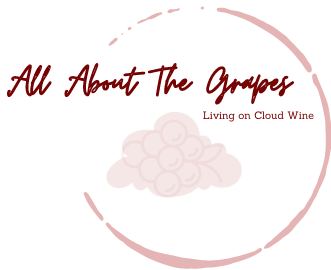 A logo for all about the grapes living on cloud wine