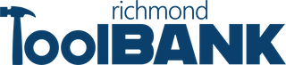A blue logo for richmond toolbank with a hammer