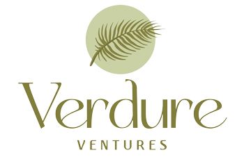 A logo for verdure ventures with a palm leaf in the middle