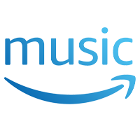 The amazon music logo is blue and has a smile on it.