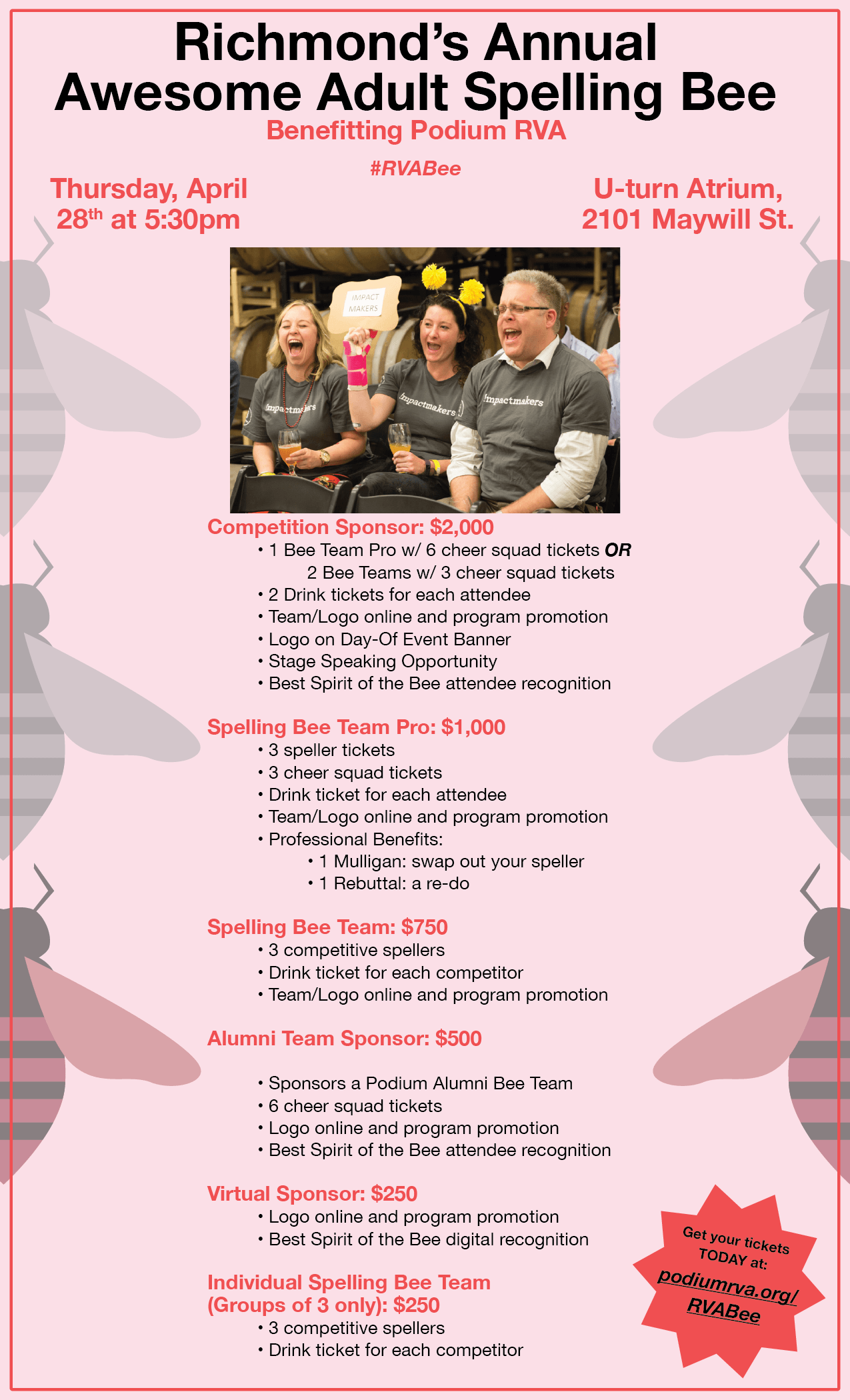 A poster for richmond 's annual awesome adult spelling bee