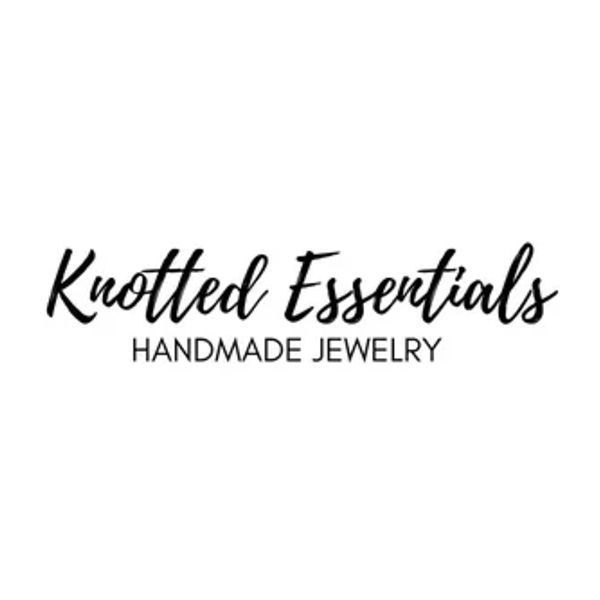 The logo for knotted essentials handmade jewelry is black and white.