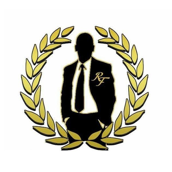 A man in a suit and tie is in a laurel wreath